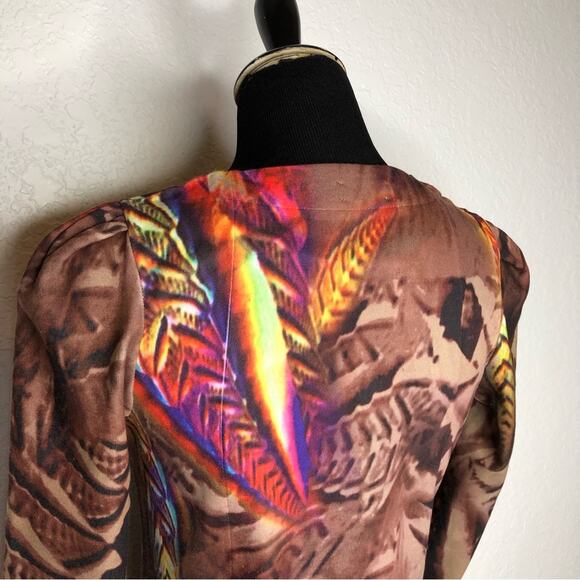 Adolfo Dominguez brown graphic print asymmetrical zip knit dress size Small - Picture 8 of 15